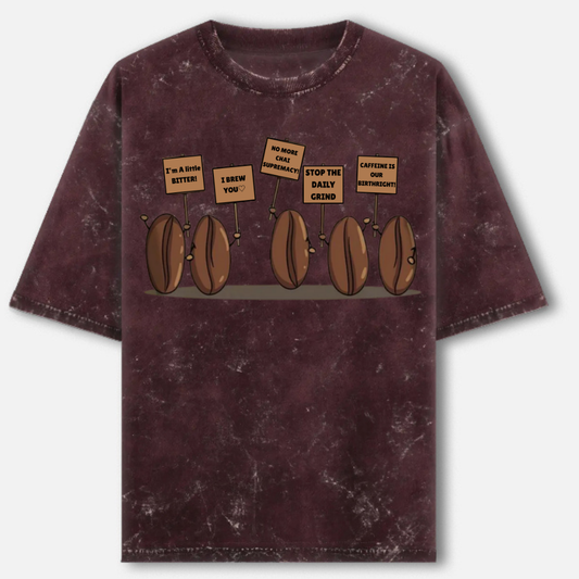 Coffee Beans Protest Unisex Acid Washed Oversized Tee